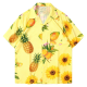 Bright Yellow Pineapple Mango & Sunflower Print Short-Sleeve Shirt | Tropical Holiday Wear