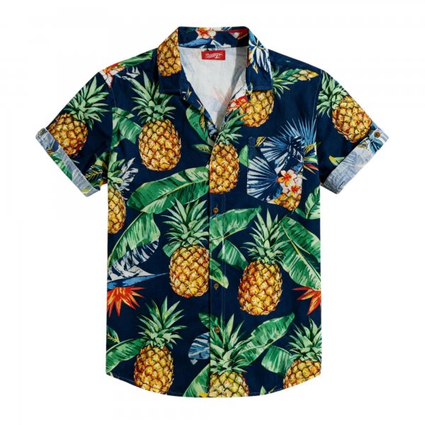 Navy Pineapple Tropical Print Shirt