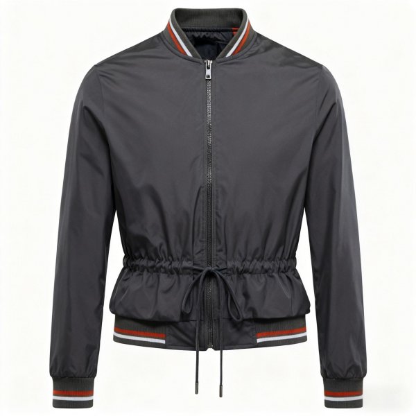 Drawstring-Waist Charcoal Bomber Jacket