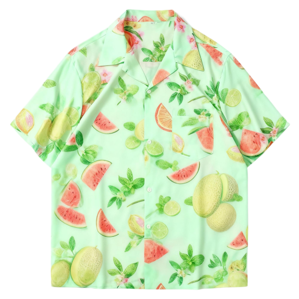 Mint Green Watermelon & Honeydew Print Camp Collar Shirt | Fresh Summer Top